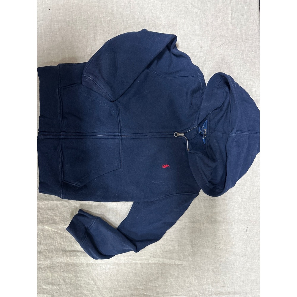 Polo Ralph Lauren Boys Size 5 Navy Blue Full Zip Hoodie Red Pony Logo Fleece